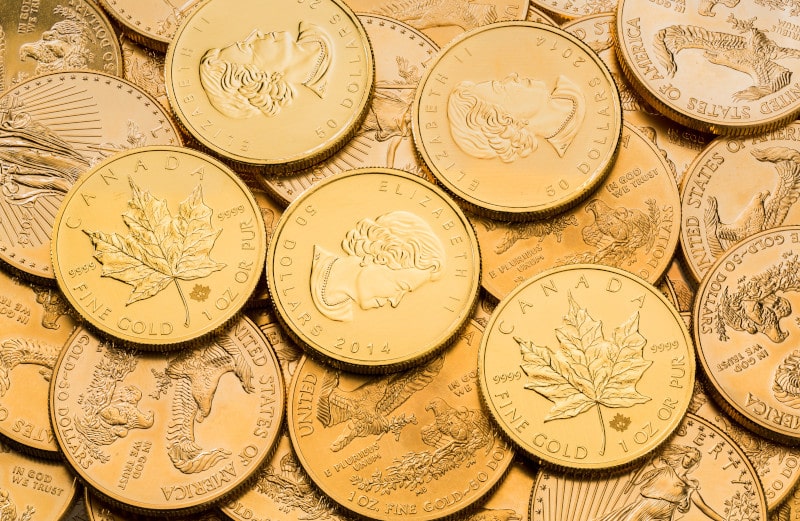 Canadian Gold Maple Leaf and US Gold American Eagle coins