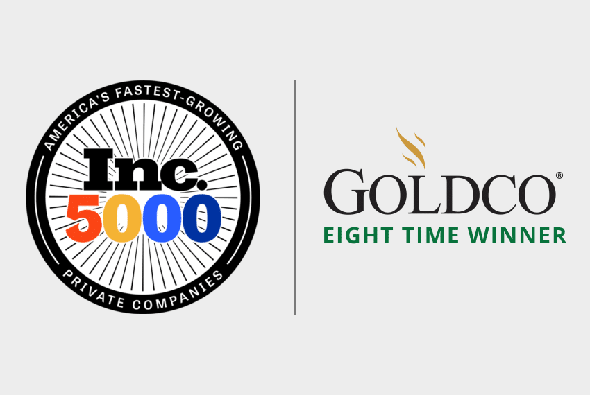 Inc 5000 logo and Goldco logo with 8 time winner